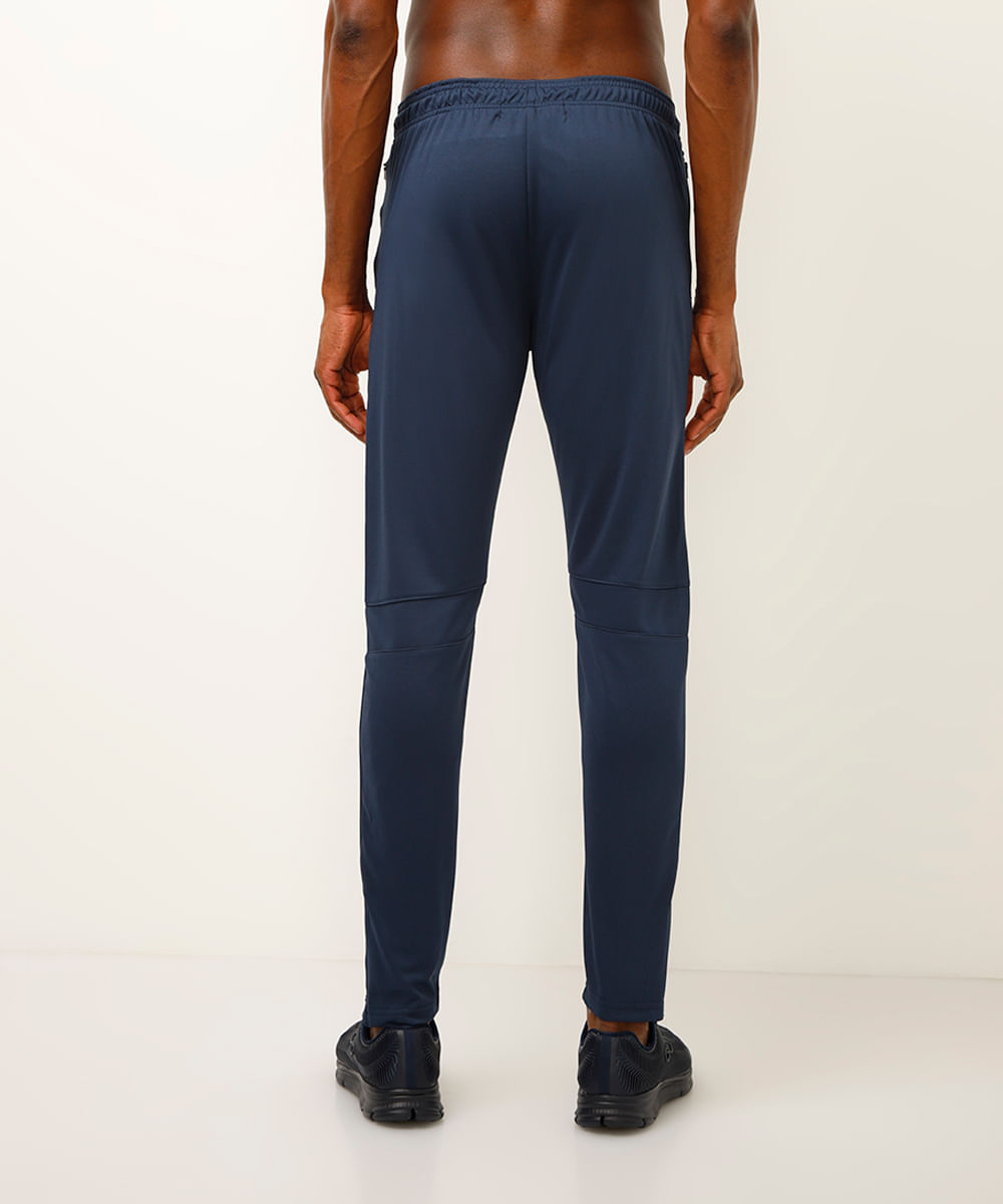 calça slim com recorte elástico e zíper esportiva ace azul