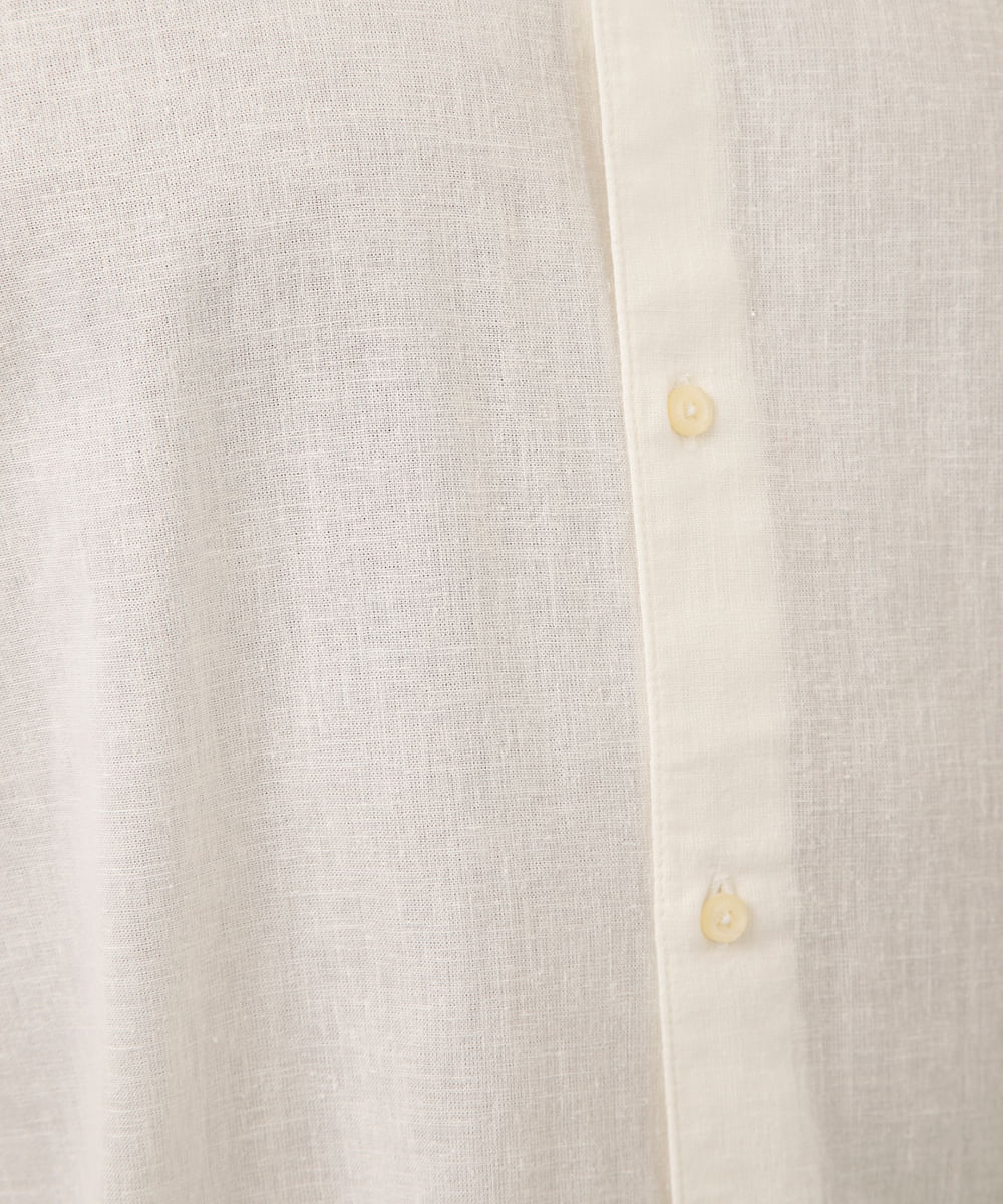 camisa de linho e algodão manga longa verde médio - branco