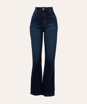 calça flare jeans cintura alta azul