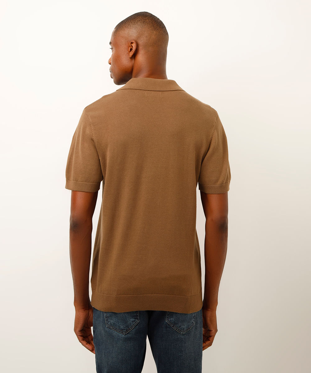 polo de tricot manga curta marrom