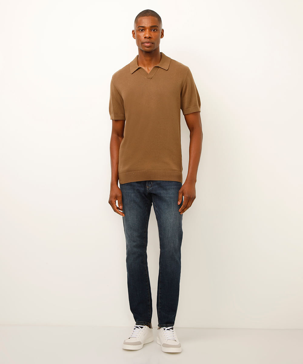 polo de tricot manga curta marrom