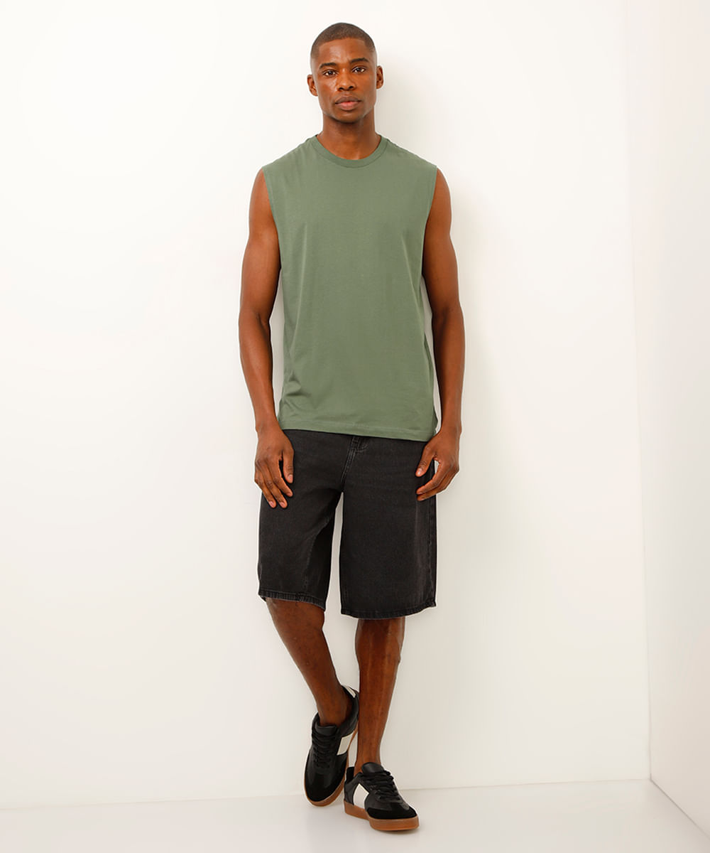 regata machão básica comfort de algodão - verde escuro