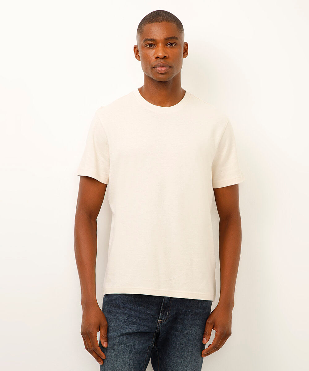 camiseta de algodão manga curta texturizada off white