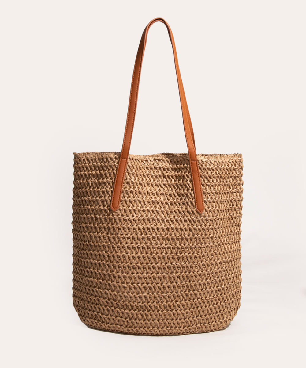 bolsa shopper de palha caramelo