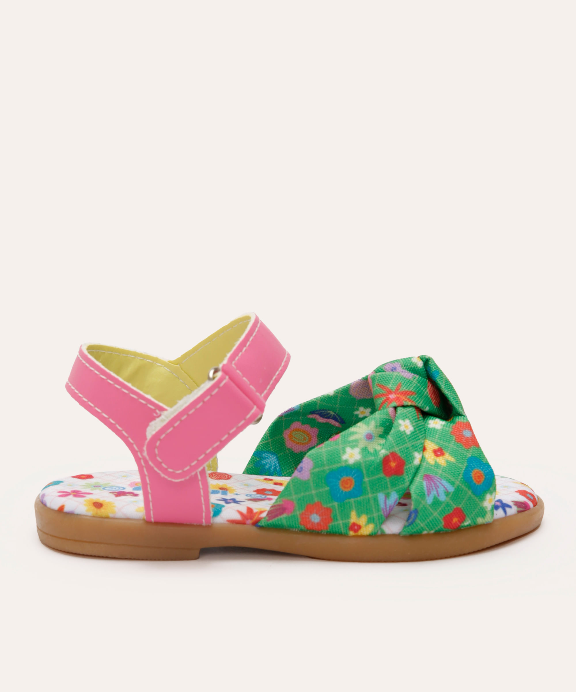 sandália mooiu infantil com lacinho floral verde