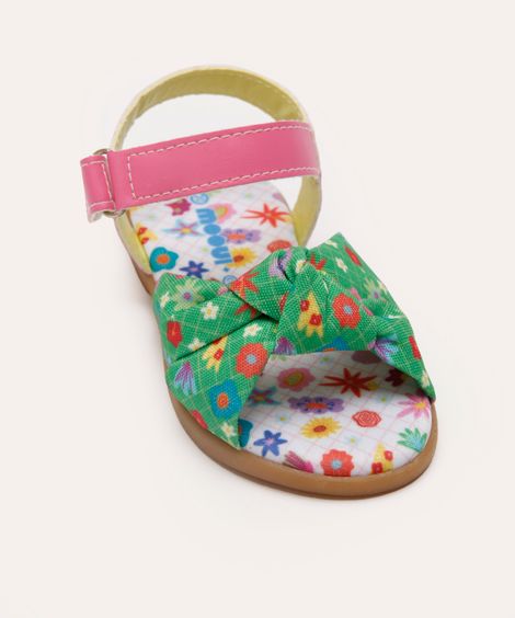 sandália mooiu infantil com lacinho floral verde