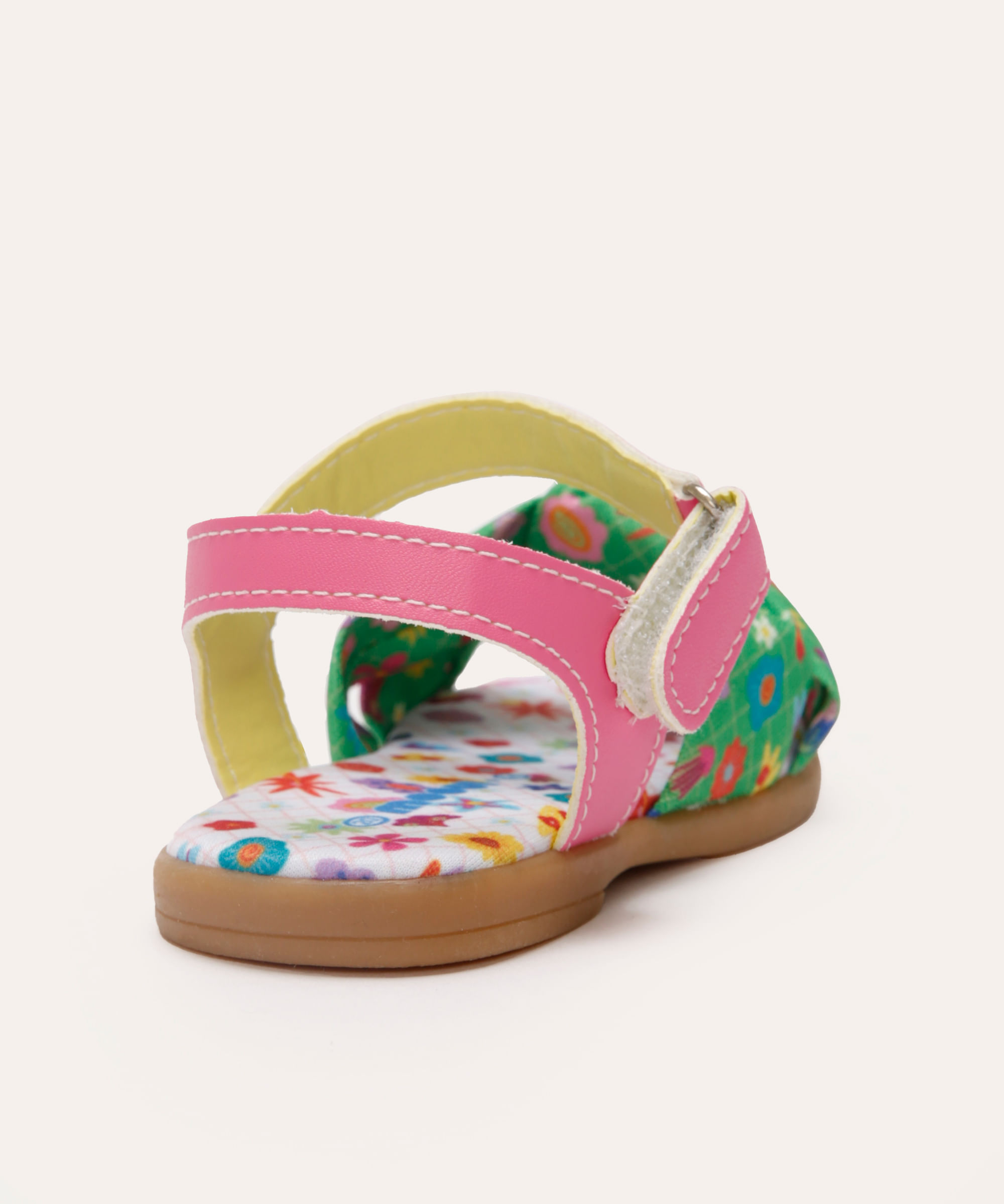 sandália mooiu infantil com lacinho floral verde