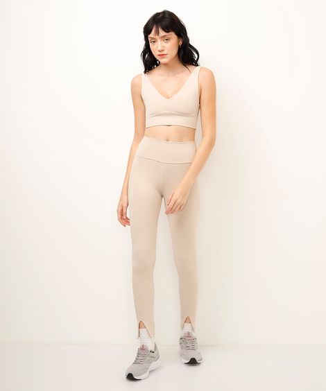 legging esportiva com fenda bege