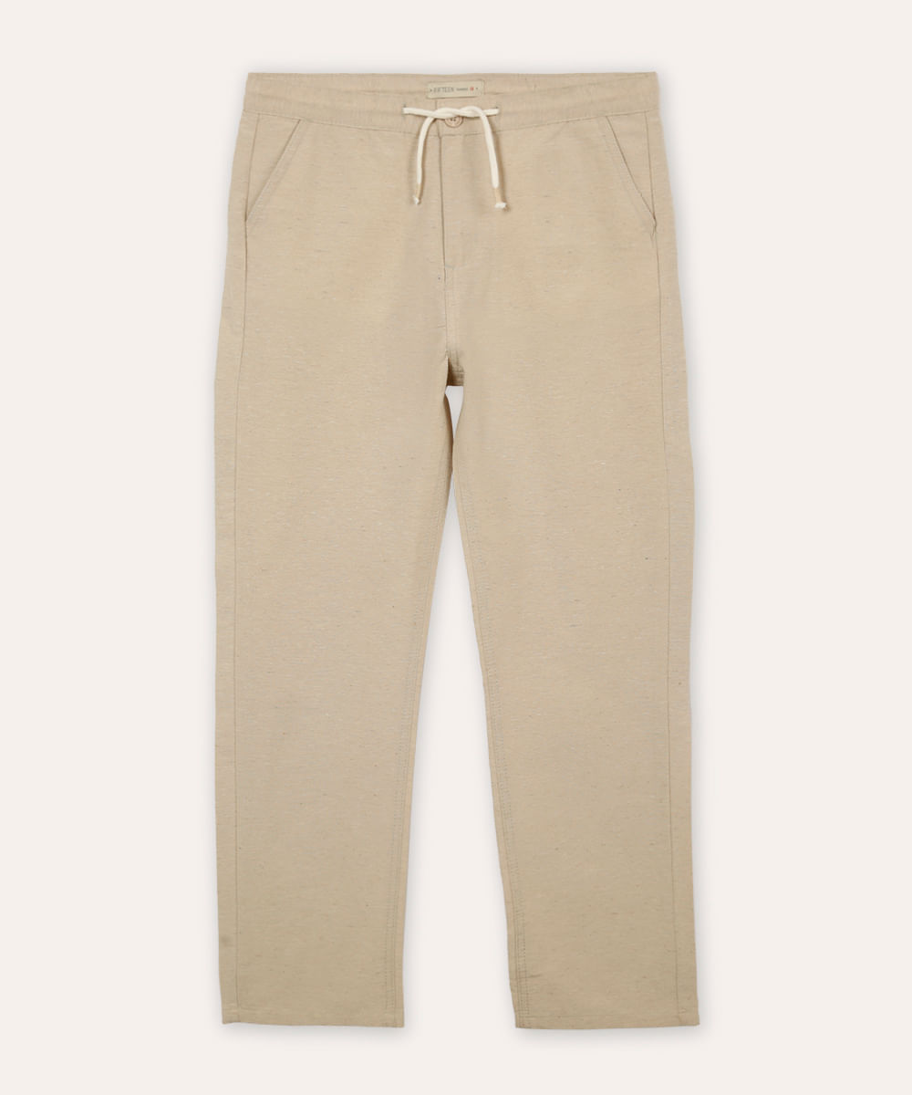 calça reta juvenil bege