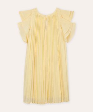 vestido midi infantil plissado com glitter amarelo