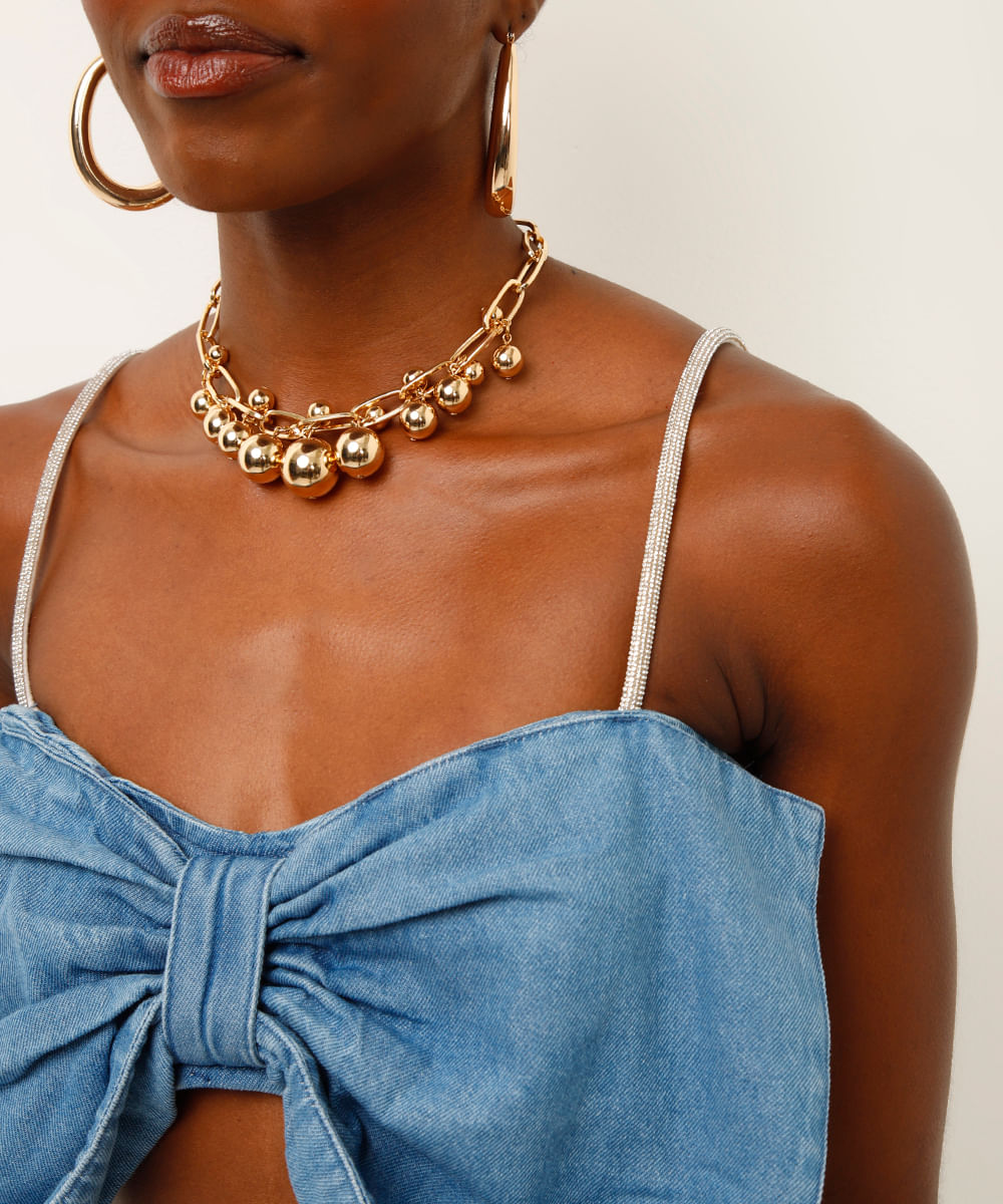 cropped jeans com laço azul