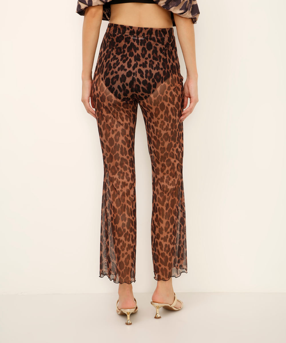 calça pantalona de tule animal print marrom