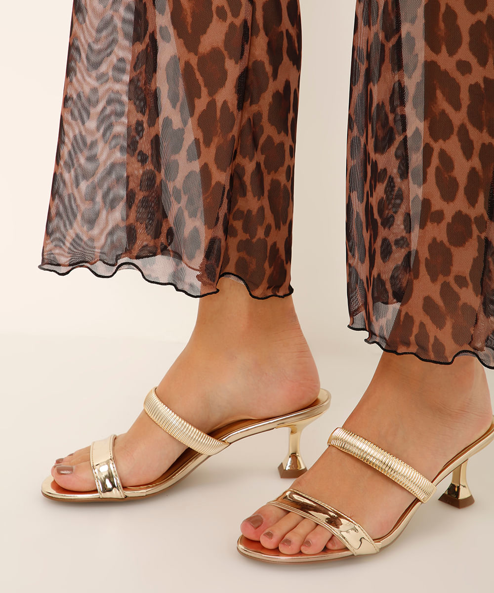 calça pantalona de tule animal print marrom