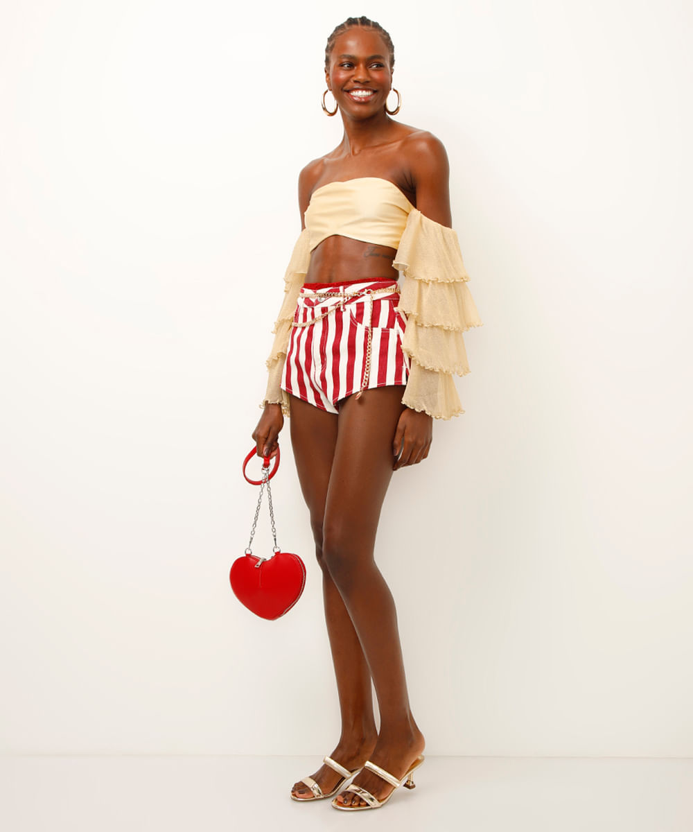 short hot pant listrado off white