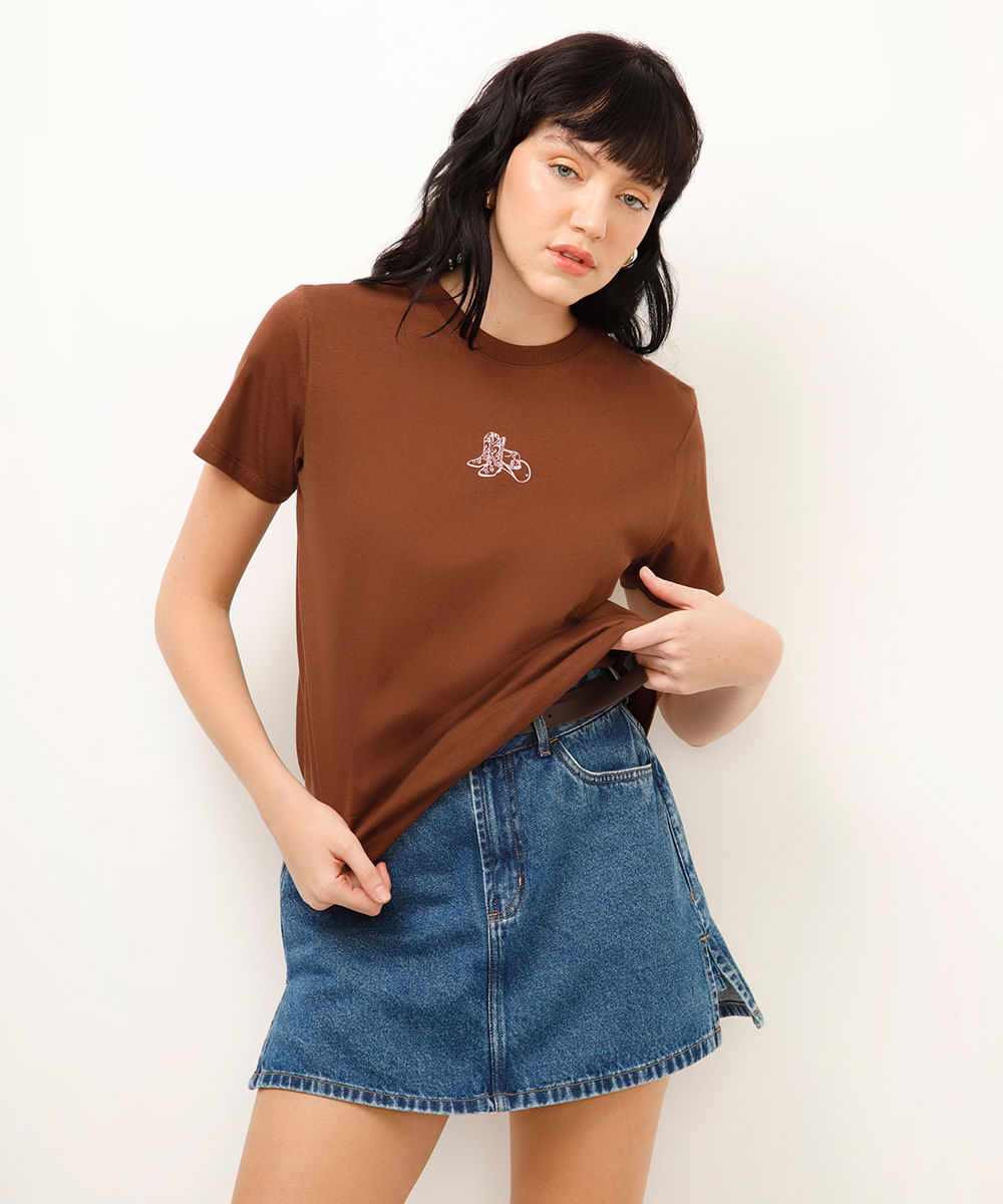 camiseta de algodão cowboy boot marrom