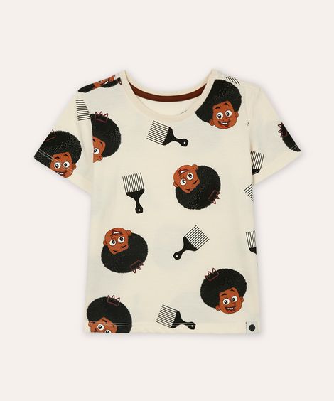 camiseta de algodão infantil a hora do blec bege