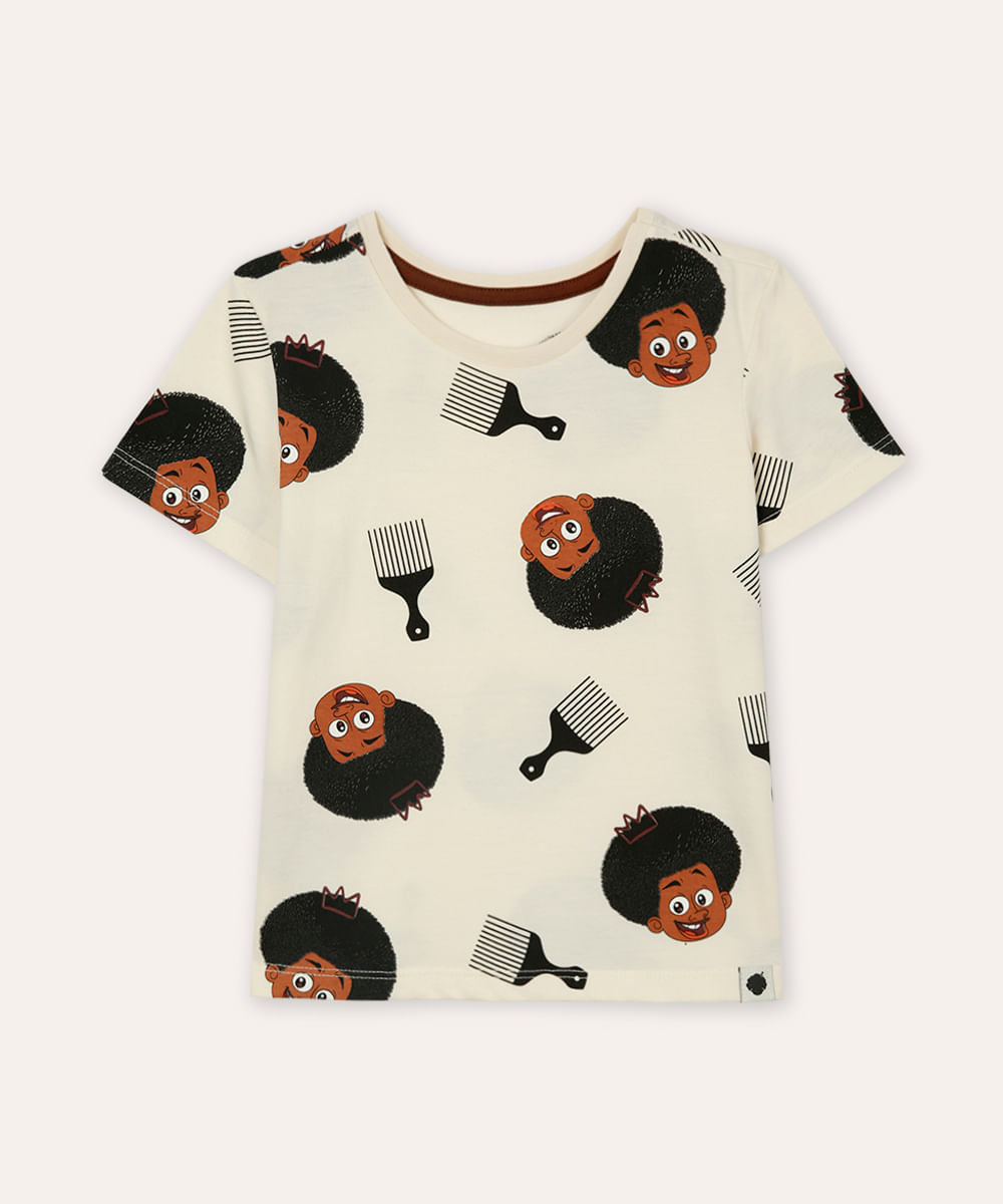 camiseta de algodão infantil a hora do blec bege