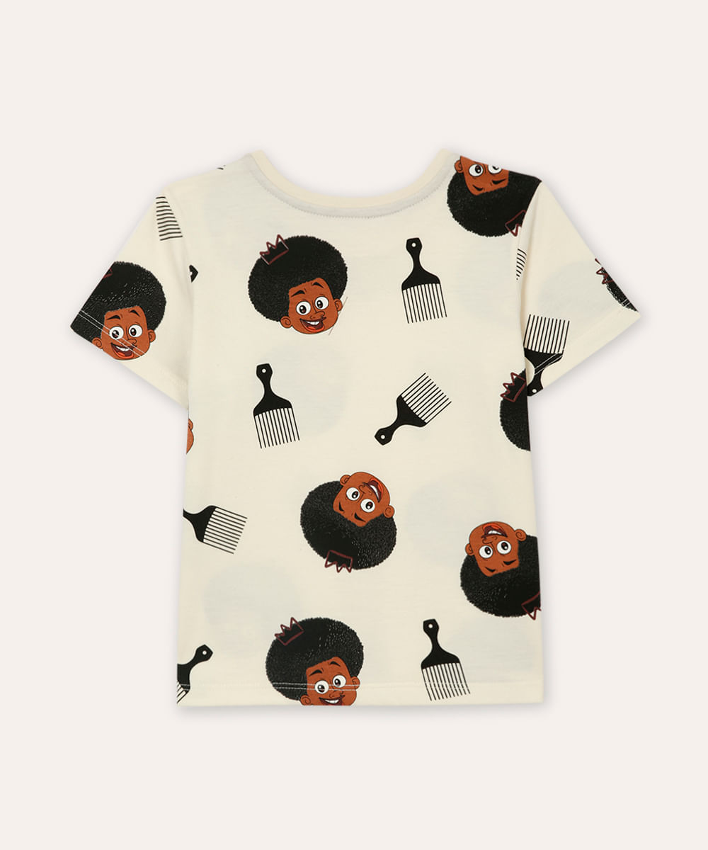 camiseta de algodão infantil a hora do blec bege