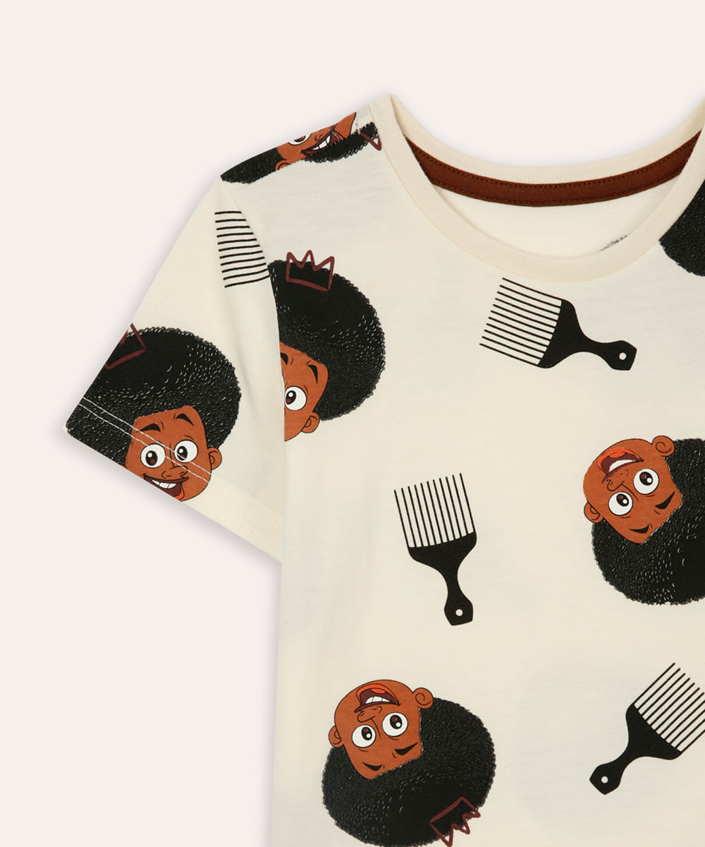 camiseta de algodão infantil a hora do blec bege