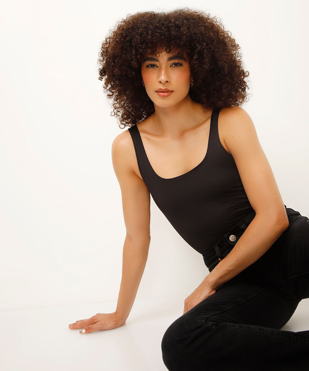 body de poliamida modelador decote quadrado preto