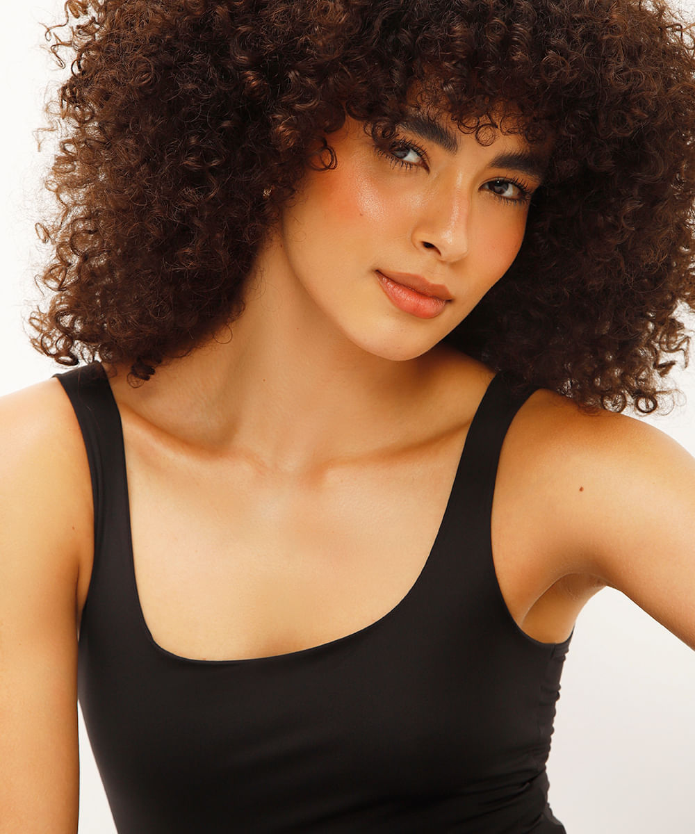 body de poliamida modelador decote quadrado preto