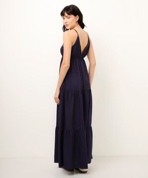 vestido longo de viscose decote v azul