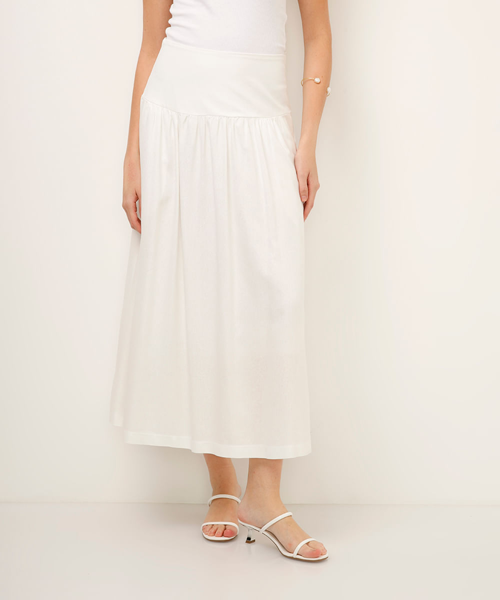 saia midi com linho off white
