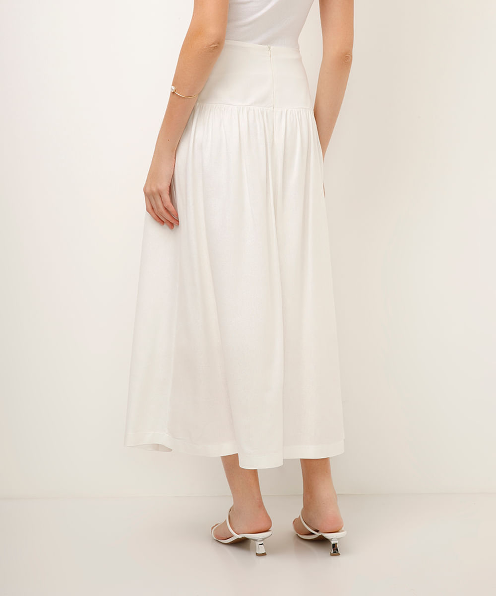 saia midi com linho off white