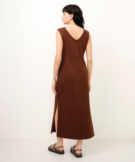vestido longo de algodão com fendas marrom