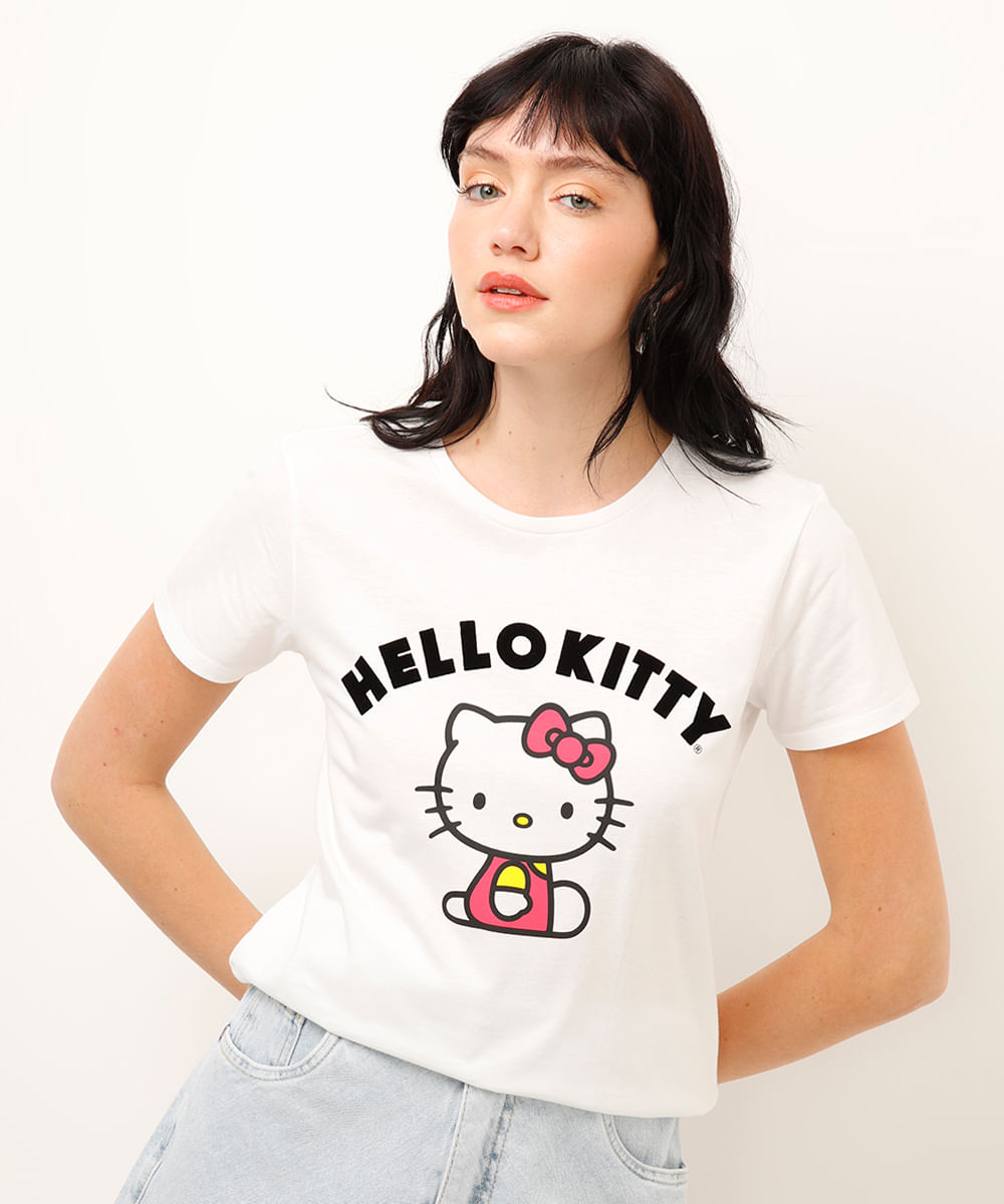 camiseta de algodão hello kitty off white