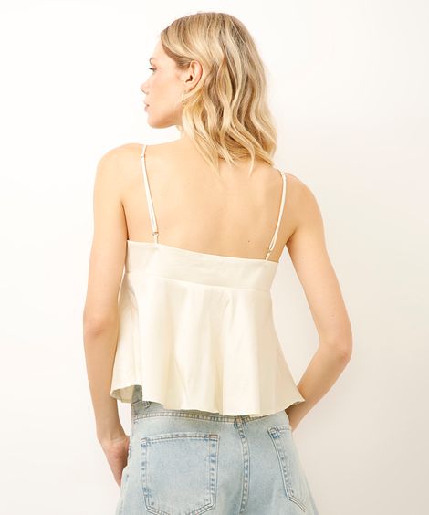 blusa peplum acetinada amarela