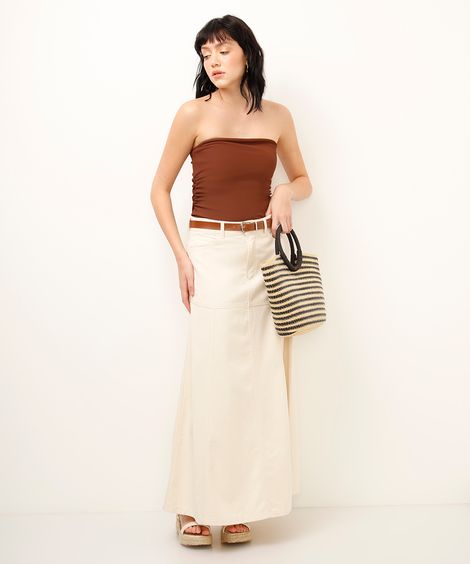 saia longa de sarja com cinto off white