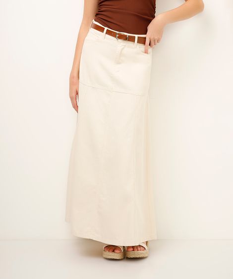 saia longa de sarja com cinto off white