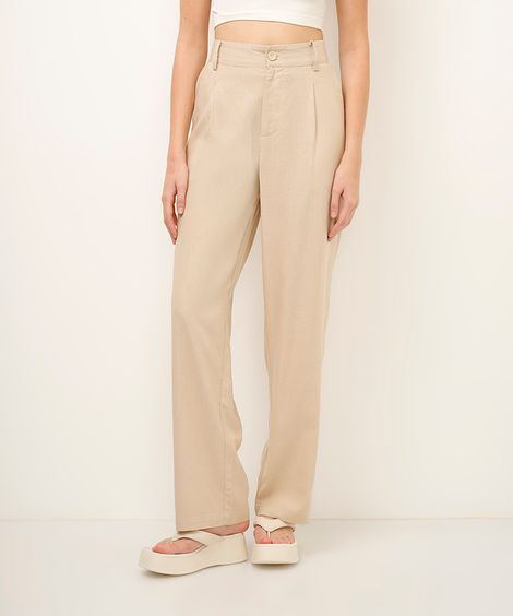 calça wide leg com linho - bege
