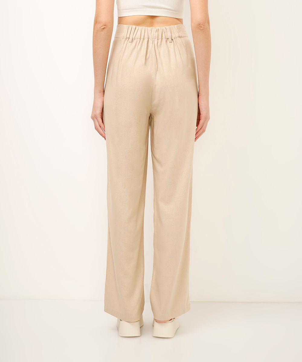 calça wide leg com linho - bege