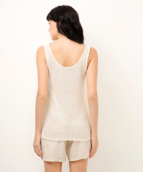 regata alongada de tricot com paetê off white