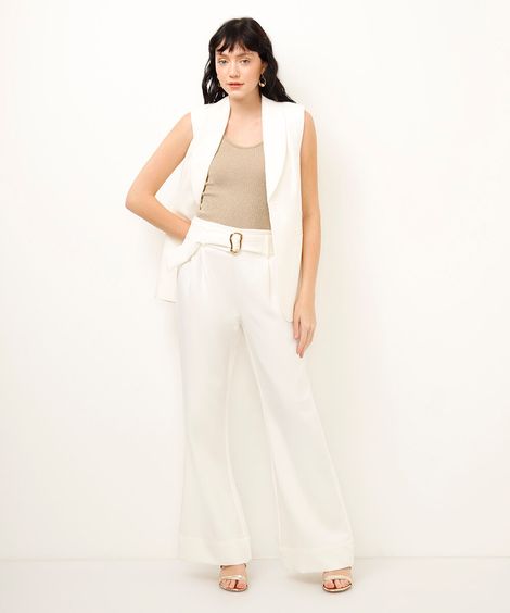 calça flare com cinto off white