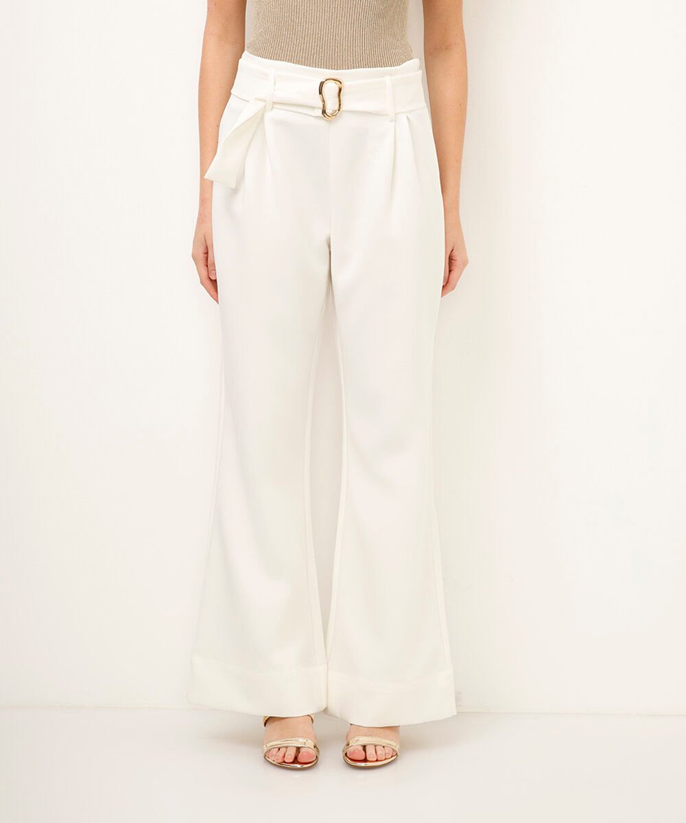 calça flare com cinto off white