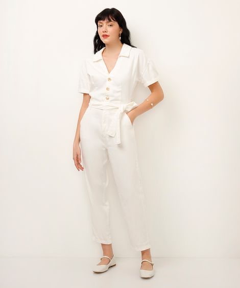 macacão de sarja com faixa off white