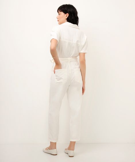macacão de sarja com faixa off white