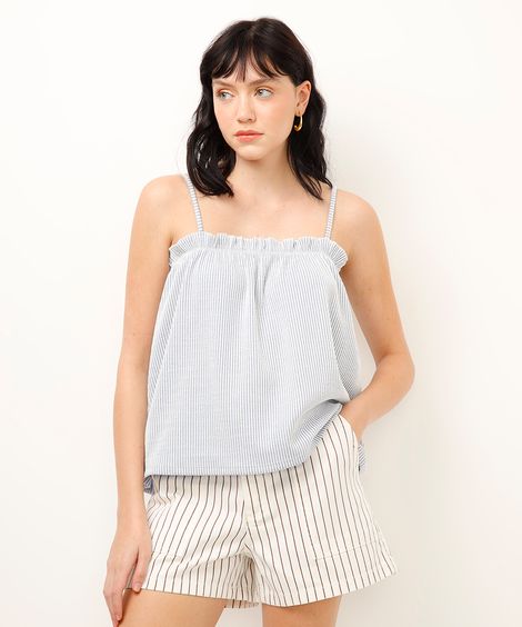 blusa alça fina texturizada listrada azul