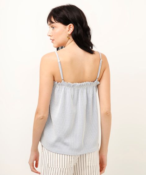 blusa alça fina texturizada listrada azul
