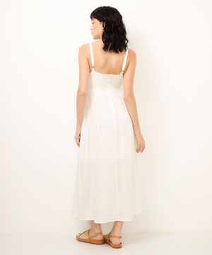 vestido midi decote v com linho off white