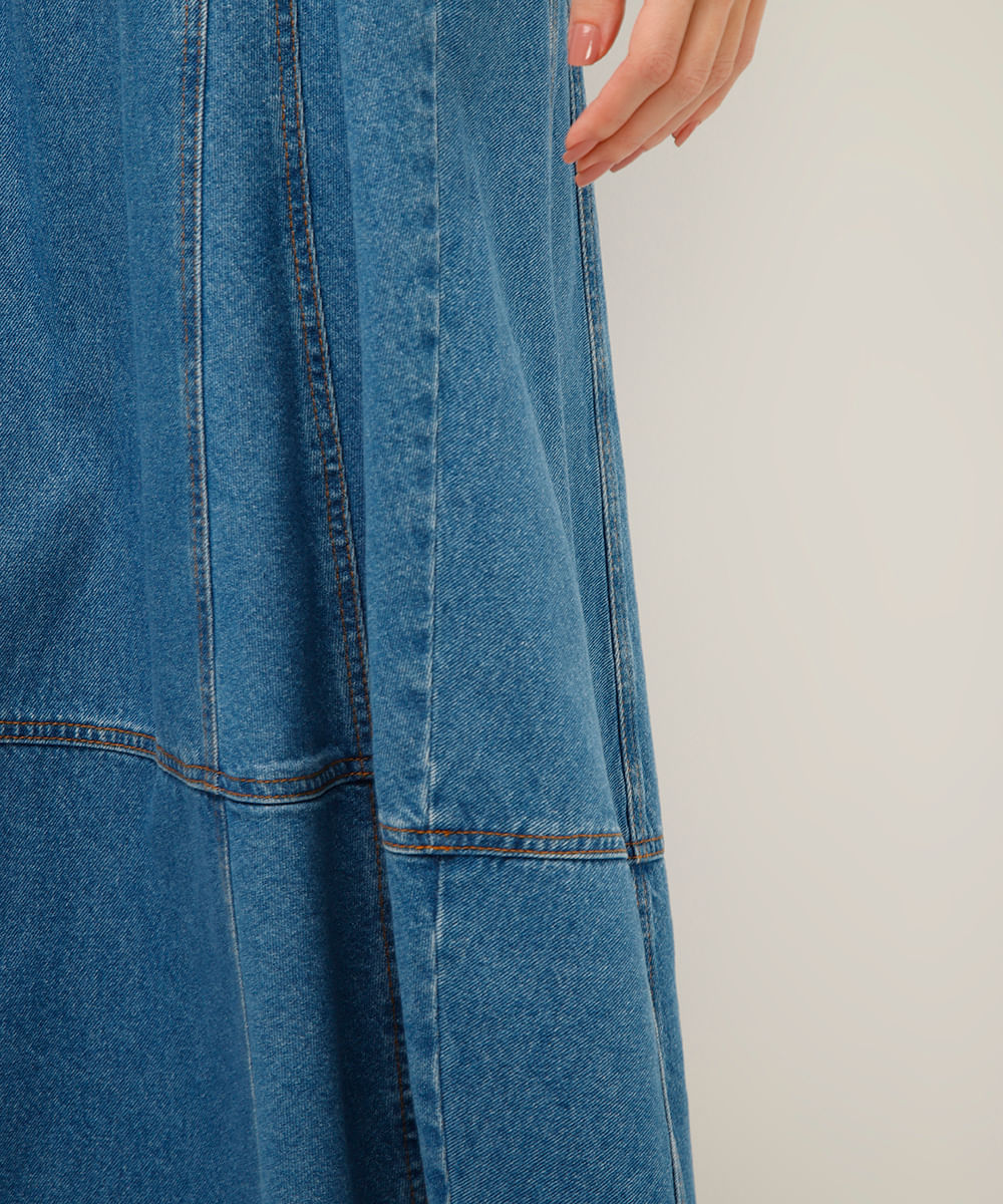 saia midi jeans com recortes azul
