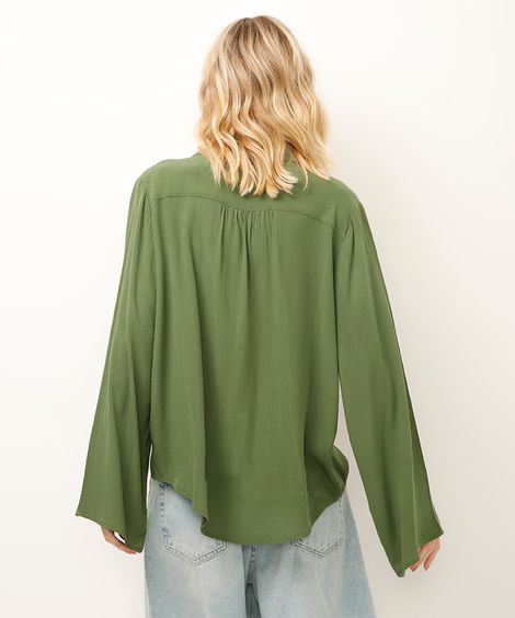 camisa de viscose com renda verde