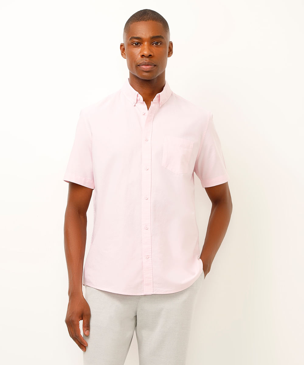camisa de algodão manga curta rosa