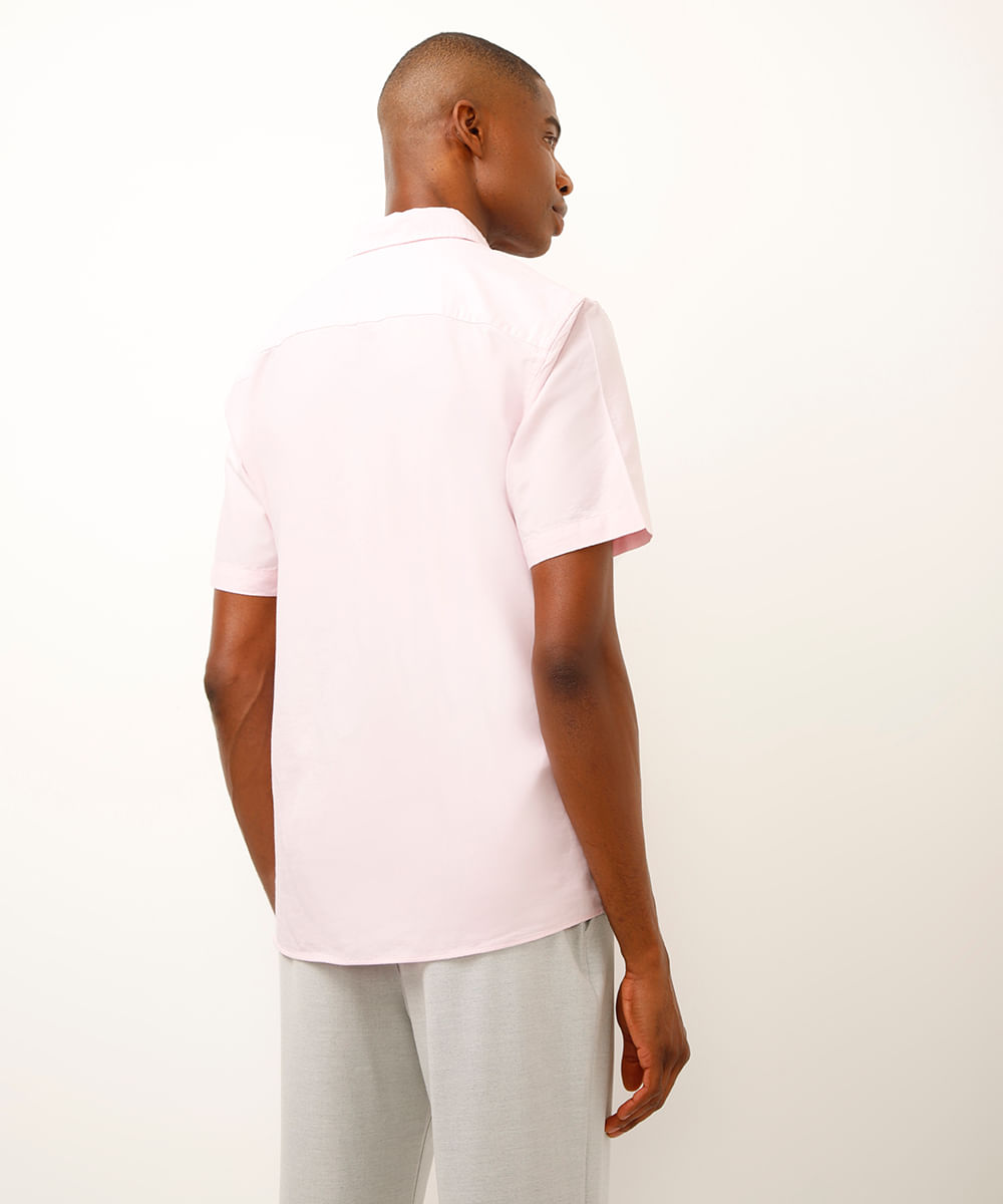 camisa de algodão manga curta rosa