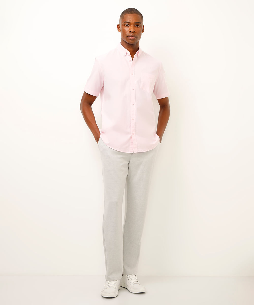 camisa de algodão manga curta rosa