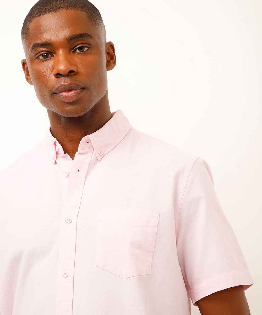 camisa de algodão manga curta rosa