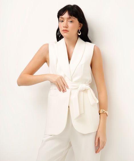 colete de alfaiataria com faixa off white